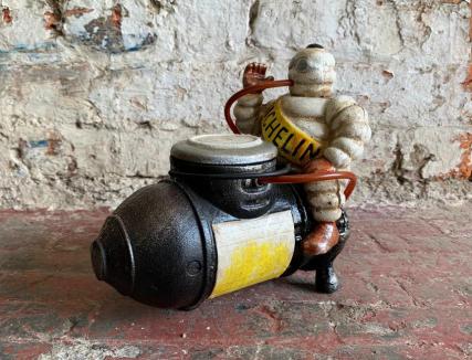 Michelin Man Bibendum on Air Compressor Cast Iron Advertising Model